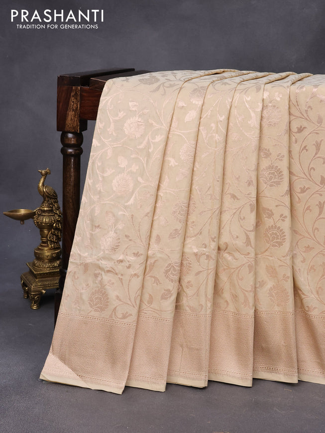 Banarasi uppada silk saree cream with allover zari woven brocade weaves and zari woven border