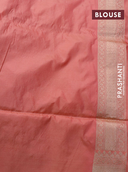 Banarasi uppada silk saree peach pink with allover zari woven floral brocade weaves and zari woven border