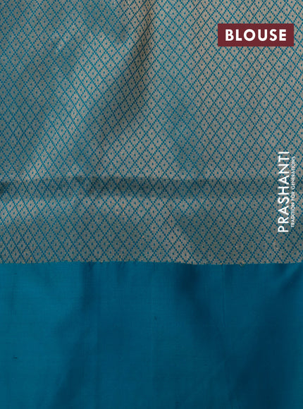 Banarasi uppada silk saree green shade and teal blue with allover floral weaves and zari woven border