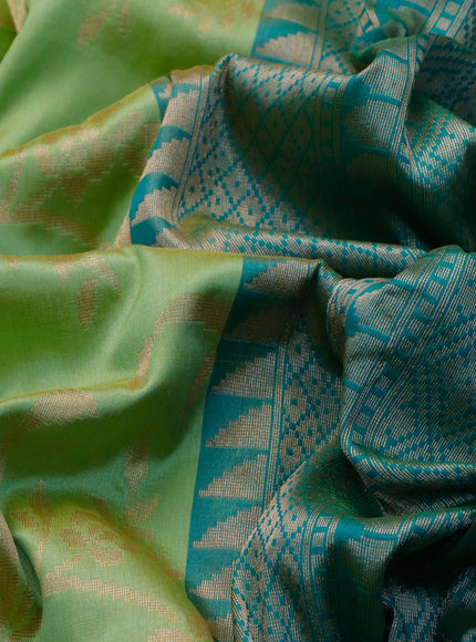 Banarasi uppada silk saree light green and cs blue with allover floral weaves and zari woven border