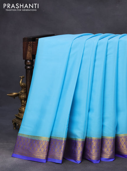 Pure mysore silk saree light blue and blue with plain body and zari woven border