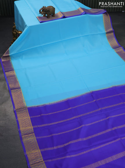 Pure mysore silk saree light blue and blue with plain body and zari woven border