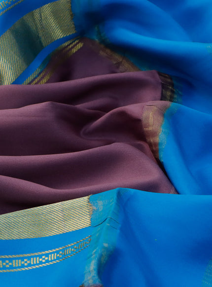 Pure mysore silk saree pastel purple and red blue with plain body and long zari woven border