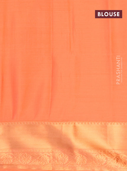 Semi soft silk saree lime green and orange with allover self emboss & zari buttas and copper zari woven border