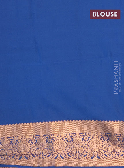 Semi soft silk saree mehendi green and cs blue with allover self emboss & zari buttas and copper zari woven border