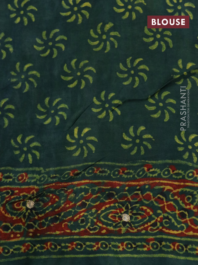 Modal silk saree green with allover ajrakh prints & mirror work and printed border