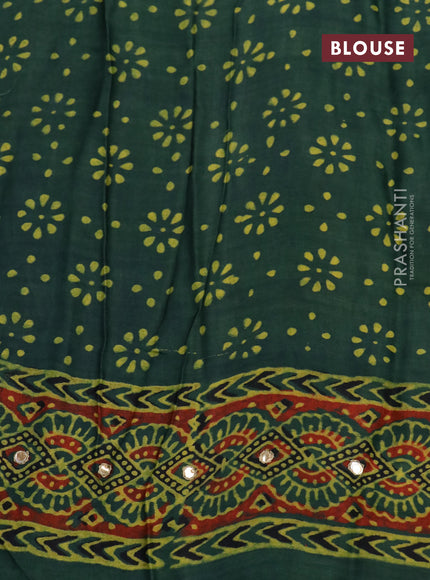 Modal silk saree green with allover ajrakh prints & mirror work and printed border