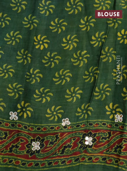 Modal silk saree green with allover ajrakh prints & mirror work and printed border