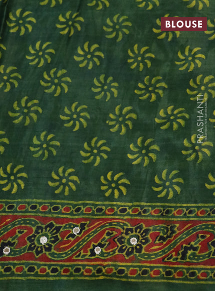 Modal silk saree green with allover ajrakh prints & mirror work and printed border