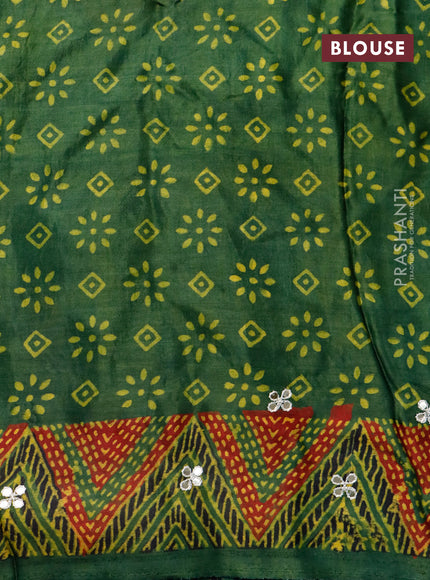 Modal silk saree green and maroon with allover ajrakh prints & mirror work and printed border