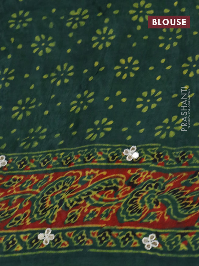 Modal silk saree green with allover ajrakh prints & mirror work and printed border