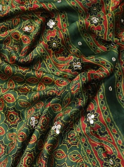 Modal silk saree green with allover ajrakh prints & mirror work and printed border