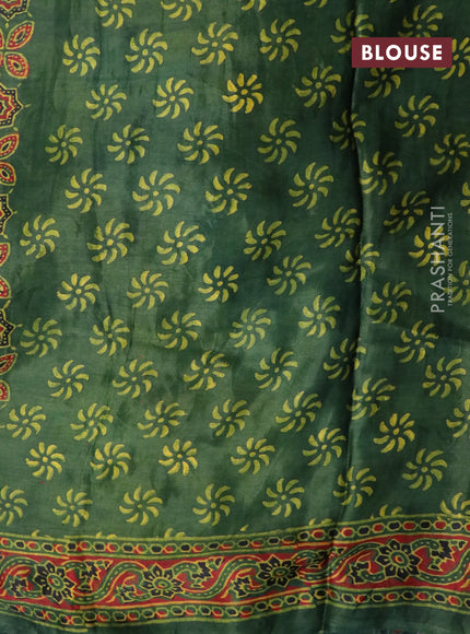 Modal silk saree green with allover ajrakh prints & mirror work and printed border