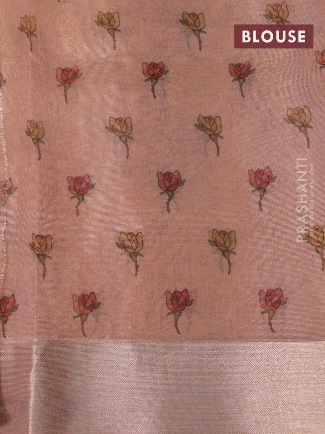 Tissue saree peach shade with floral digital prints and embroidery floral design cut work border