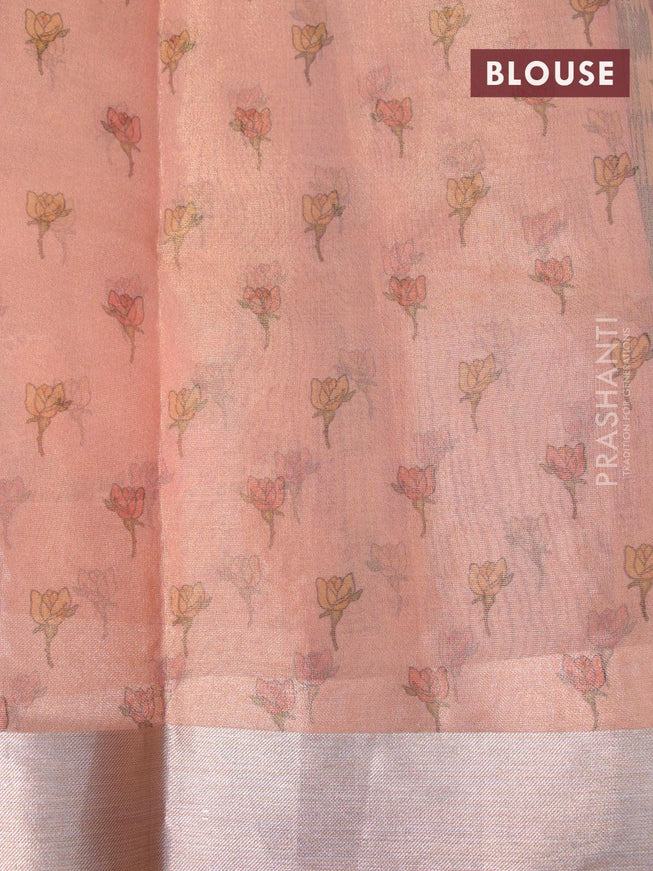 Tissue saree peach shade with floral digital prints and embroidery floral design cut work border