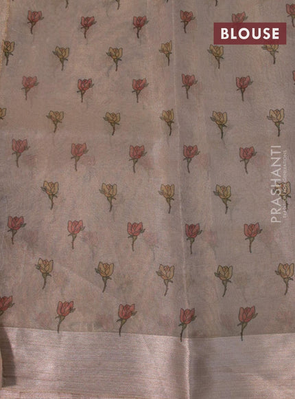 Tissue saree beige with floral digital prints and embroidery floral design cut work border