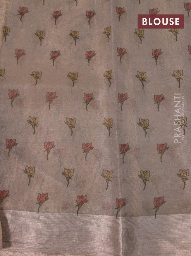 Tissue saree beige with floral digital prints and embroidery floral design cut work border