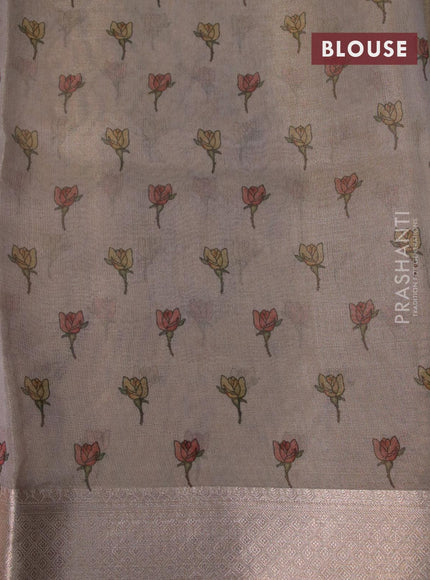 Tissue saree beige with floral digital prints and embroidery floral design cut work border