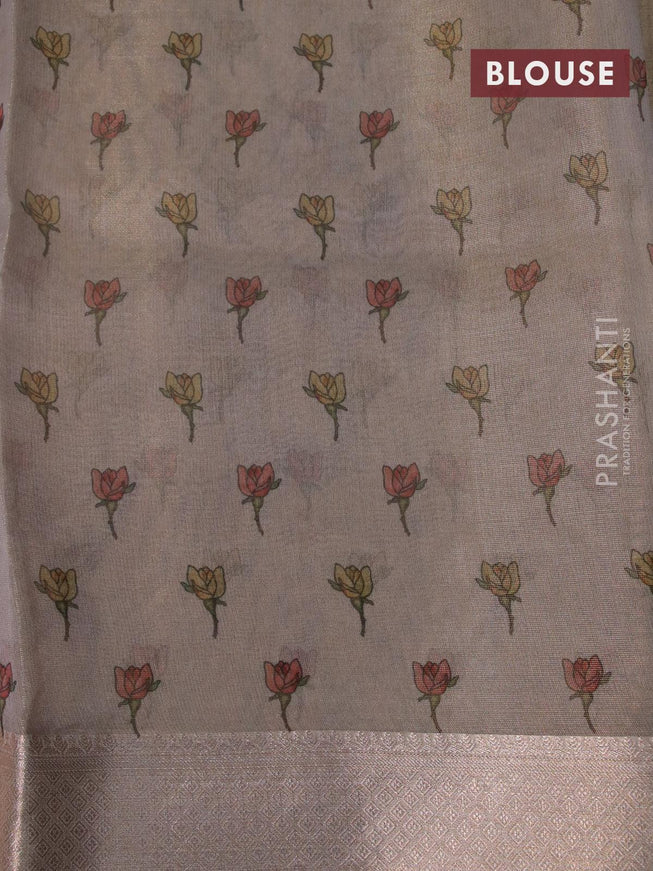 Tissue saree beige with floral digital prints and embroidery floral design cut work border