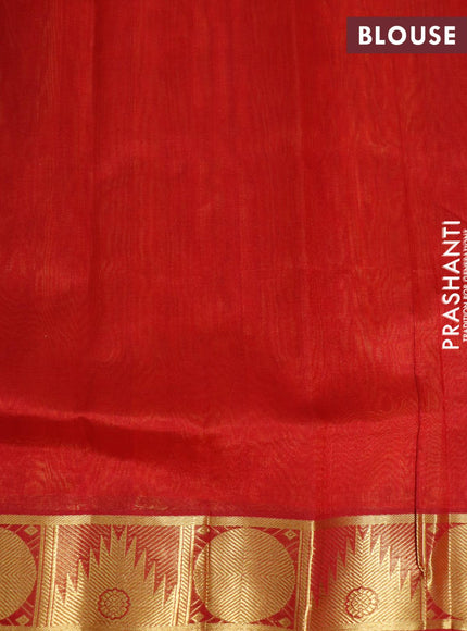 Silk cotton saree orange and maroon with plain body and temple & rudhraksha zari woven border