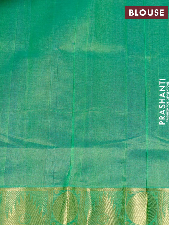 Silk cotton saree blue and dual shade of green with plain body and temple & rudhraksha zari woven border