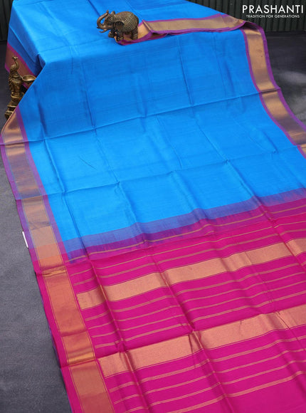 Silk cotton saree cs blue and pink with plain body and zari woven border