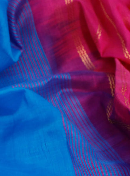 Silk cotton saree cs blue and pink with plain body and zari woven border