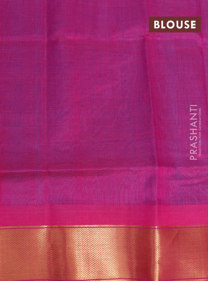 Silk cotton saree cs blue and pink with plain body and zari woven border