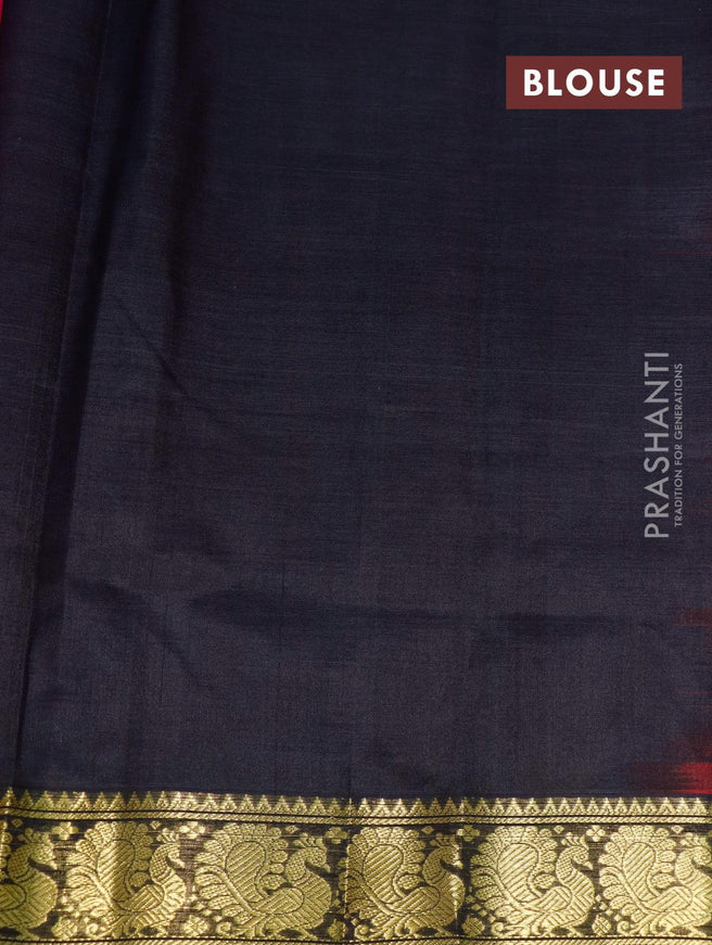 Silk cotton saree pink and black with plain body and annam zari woven border