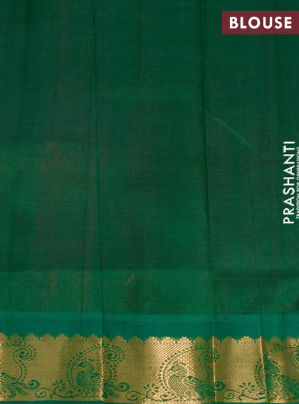 Silk cotton saree red and green with plain body and zari woven border