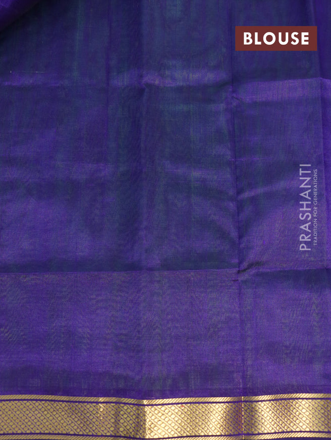 Silk cotton saree light green and blue with plain body and small zari woven border
