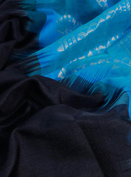 Silk cotton saree black and light blue with plain body and zari woven border