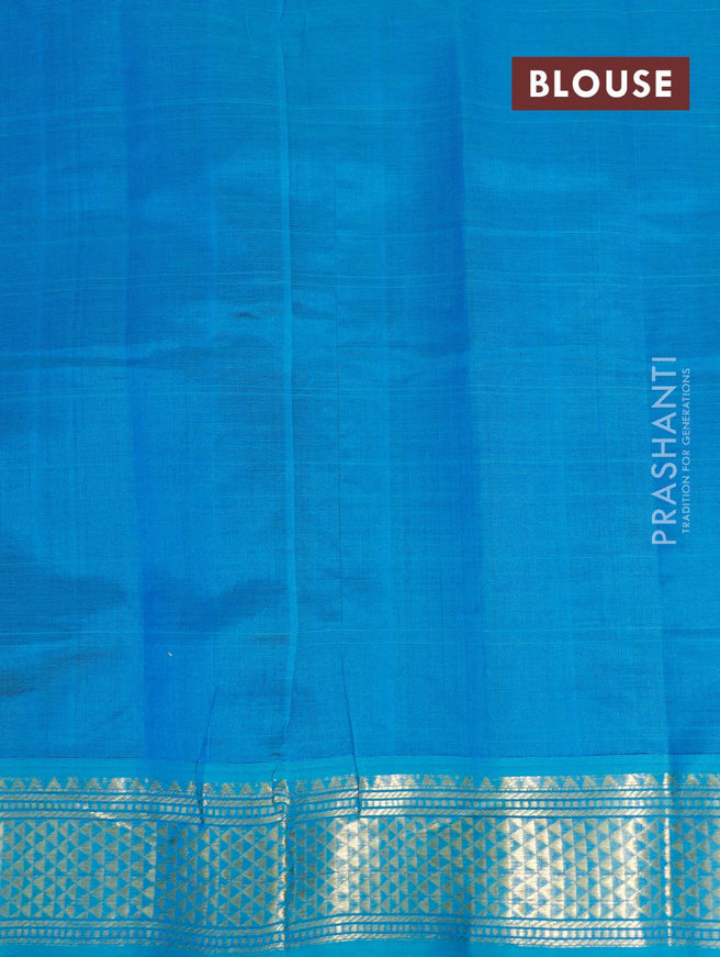 Silk cotton saree black and light blue with plain body and zari woven border