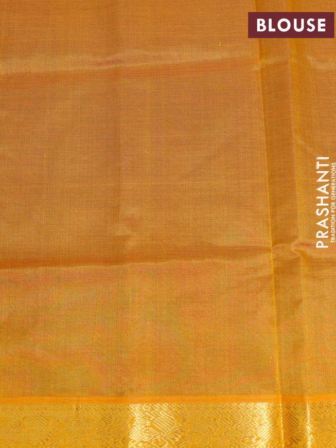 Silk cotton saree dark magenta pink and mustard yellow with plain body and annam zari woven border