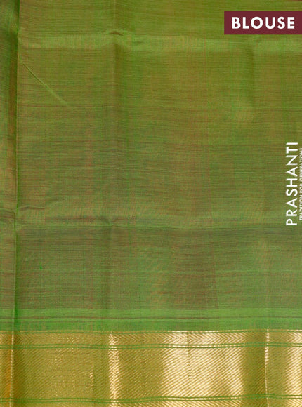 Silk cotton saree red and green with plain body and zari woven border