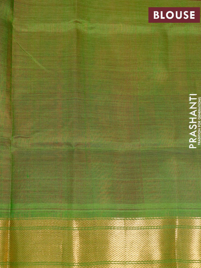 Silk cotton saree red and green with plain body and zari woven border