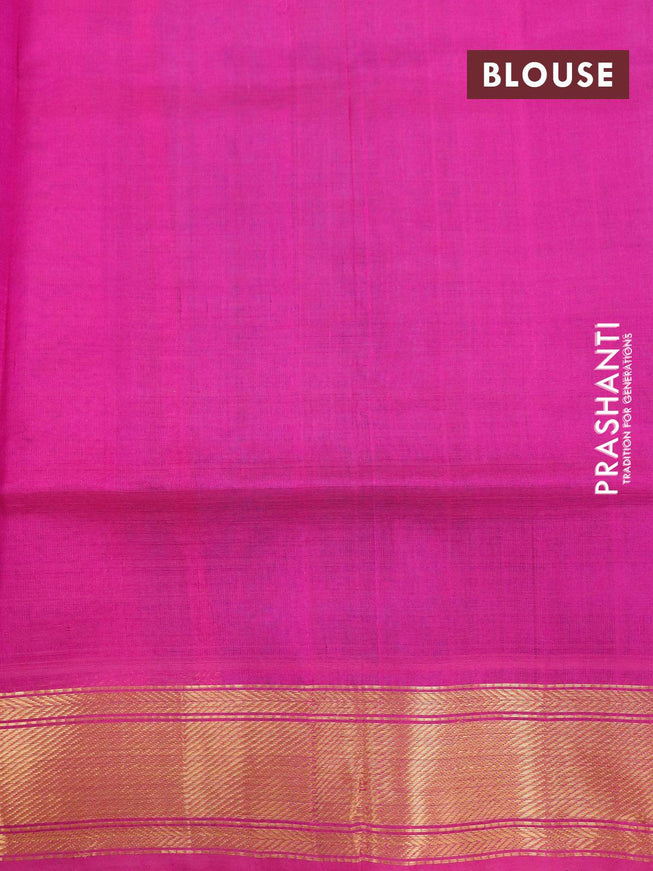 Silk cotton saree blue and pink with plain body and zari woven border