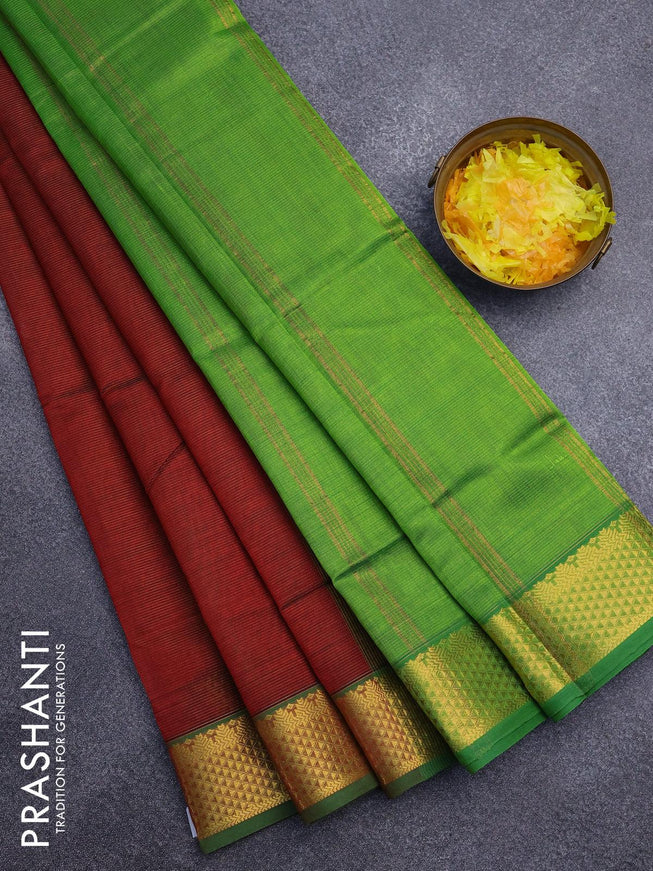 Silk cotton saree maroon and light green with allover vairaosi pattern and zari woven border