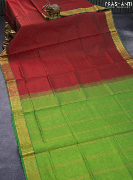 Silk cotton saree maroon and light green with allover vairaosi pattern and zari woven border