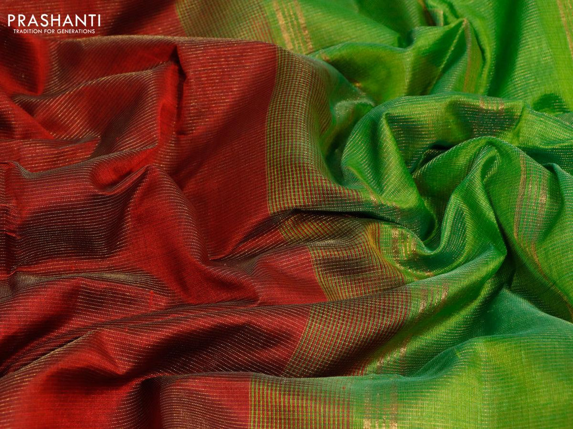 Silk cotton saree maroon and light green with allover vairaosi pattern and zari woven border