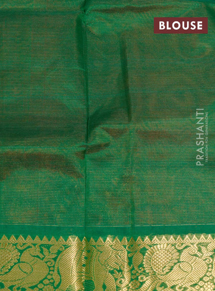 Silk cotton saree red and green with allover vairaosi pattern and annam & elephant zari woven border