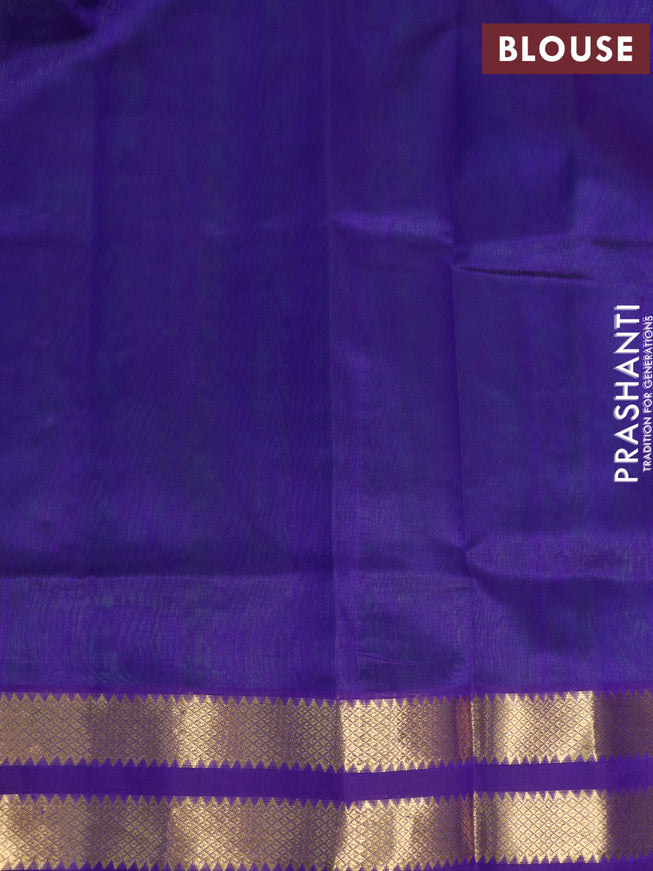 Silk cotton saree light green and violet with plain body and rettapet zari woven border