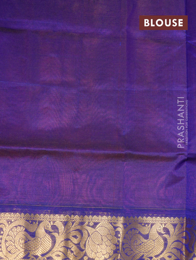 Silk cotton saree pink and blue with allover vairaosi pattern and annam zari woven border