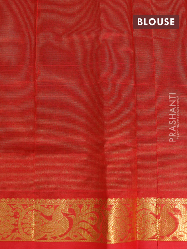Silk cotton saree green and red with allover vairaosi pattern and zari woven border