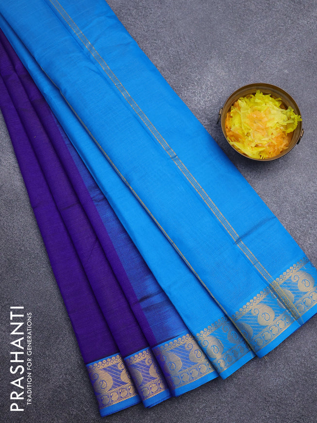 Silk cotton saree blue and cs blue with allover vairaosi pattern and paisley zari woven border