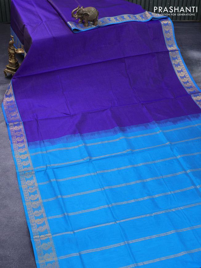 Silk cotton saree blue and cs blue with allover vairaosi pattern and paisley zari woven border