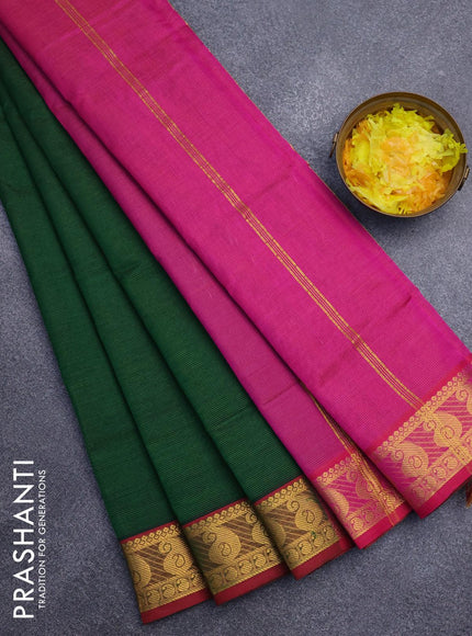 Silk cotton saree green and pink with allover vairaosi pattern and paisley zari woven border