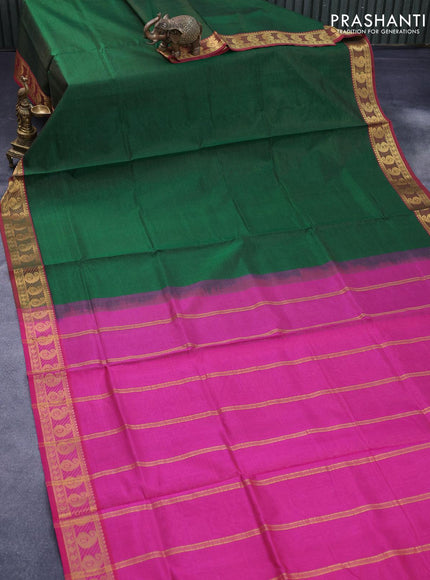 Silk cotton saree green and pink with allover vairaosi pattern and paisley zari woven border