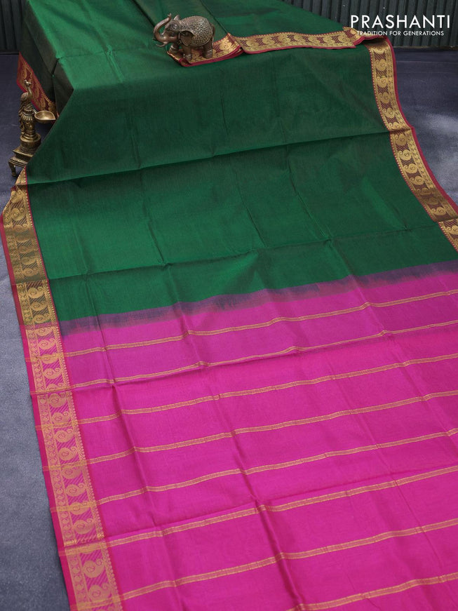 Silk cotton saree green and pink with allover vairaosi pattern and paisley zari woven border