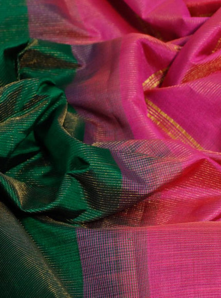 Silk cotton saree green and pink with allover vairaosi pattern and paisley zari woven border